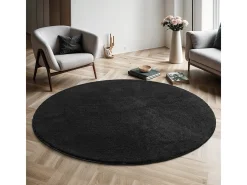 Alfombra pelo corto lavable antideslizante - Negro - 160 cm Redondo - RELAX