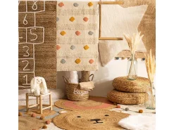 Alfombra pompon algodón beige 90x90cm