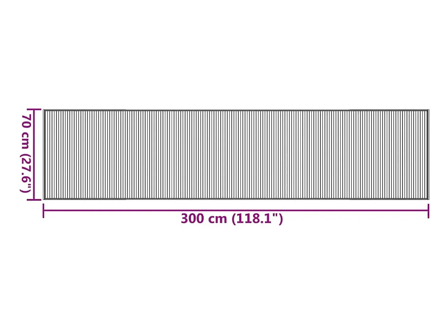 Alfombra rectangular bambú gris 70x300 cm