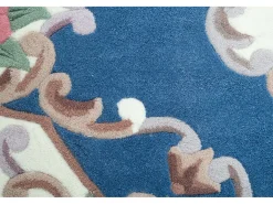 Alfombra tejida a mano con borde en diseño Aubusson 150x150 cm Azul Ming