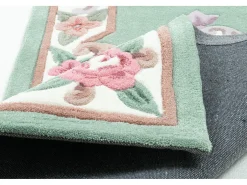 Alfombra tejida a mano con borde en diseño Aubusson 70x600 cm Verde Ming