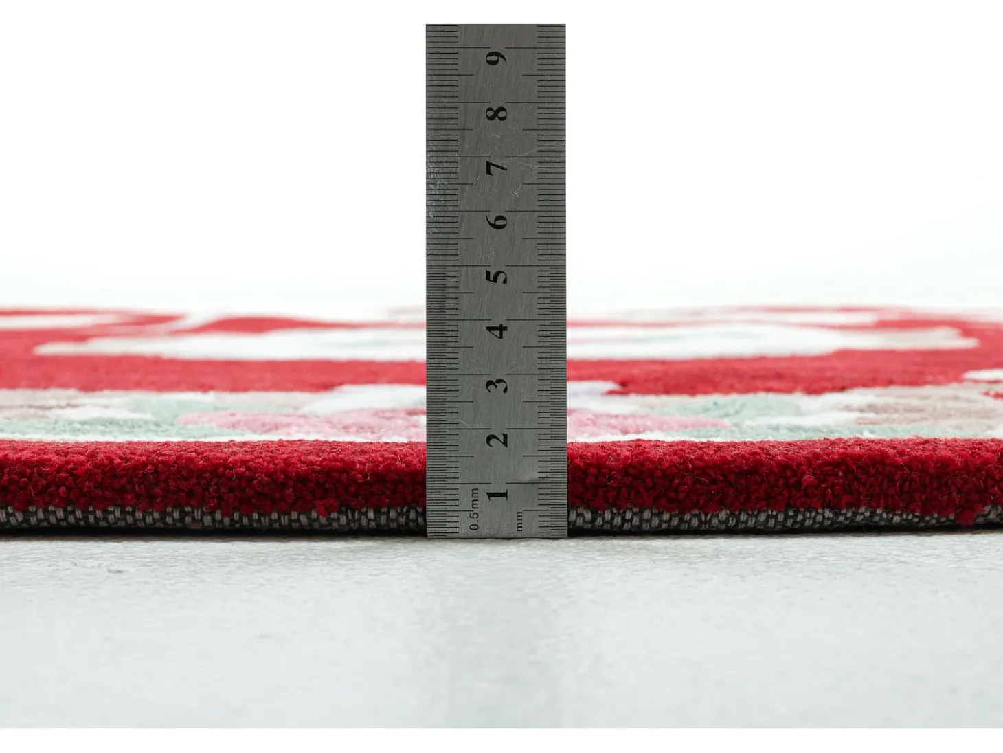 Alfombra tejida a mano con borde en diseño Aubusson 190x190 cm Rojo Ming
