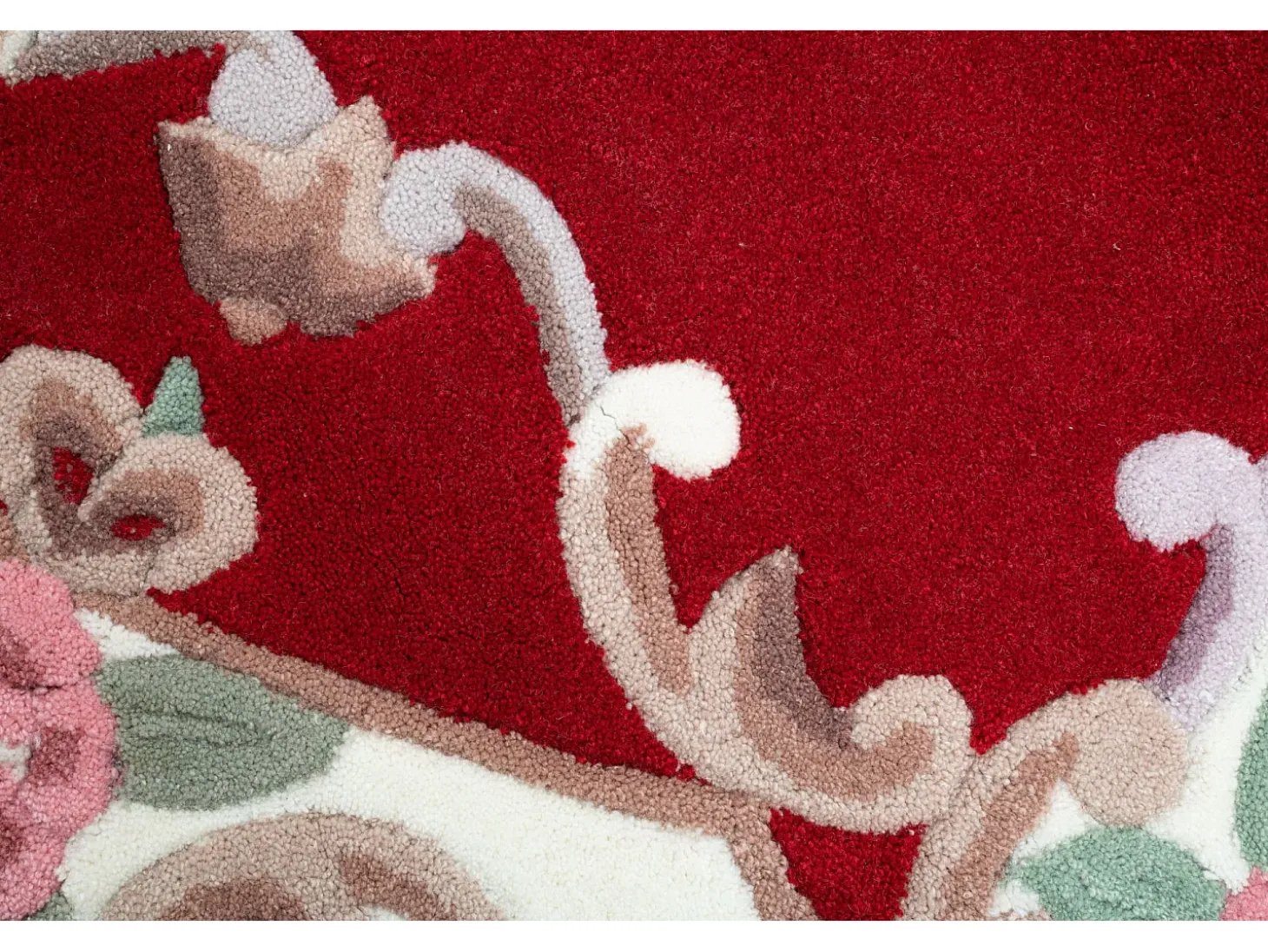 Alfombra tejida a mano con borde en diseño Aubusson 190x190 cm Rojo Ming