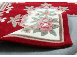 Alfombra tejida a mano con borde en diseño Aubusson 90x160 cm Rojo Ming
