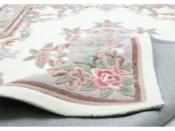 Alfombra tejida a mano con borde en diseño Aubusson 70x140 cm Beige Ming