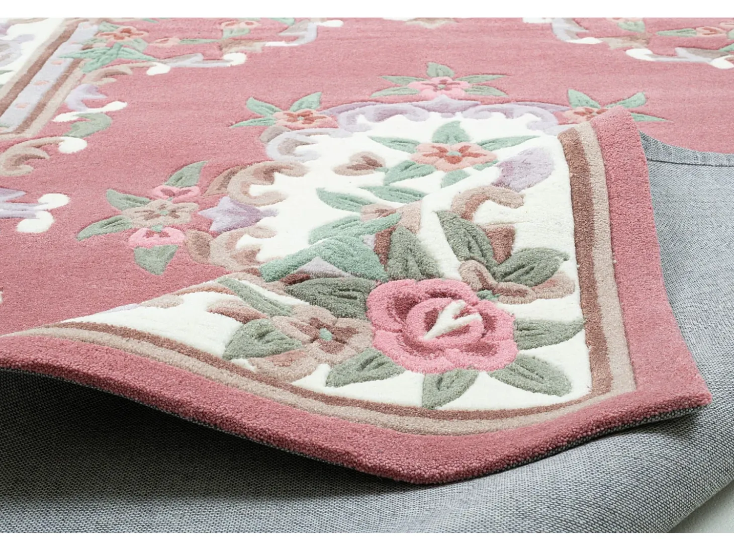 Alfombra tejida a mano con borde en diseño Aubusson 60x90 cm Rosa Ming