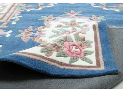 Alfombra tejida a mano con borde en diseño Aubusson 160x230 cm Azul Ming