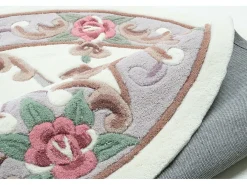 Alfombra tejida a mano con borde en diseño Aubusson 190x190 cm Beige Ming