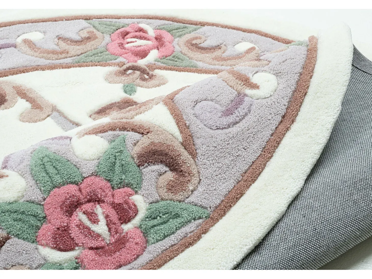 Alfombra tejida a mano con borde en diseño Aubusson 190x190 cm Beige Ming