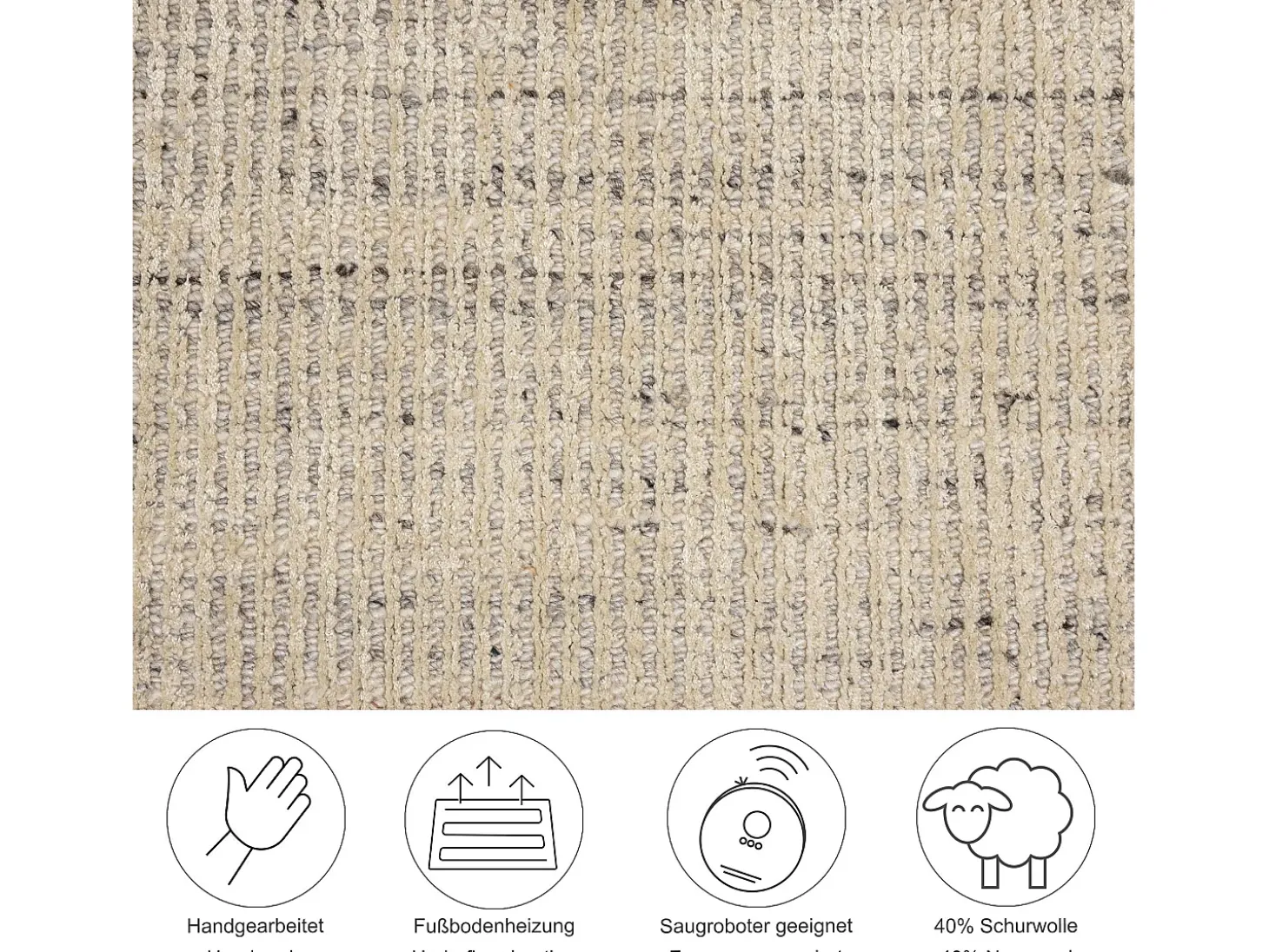 Alfombra UNI a rayas de viscosa y lana 240x340 cm Beige Venus