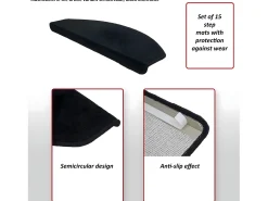 Alfombrilla para escalones MCW-G49 (juego de 15), rectangular, negro-antracita
