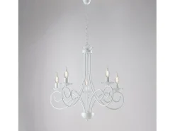 Alma - Lámpara de araña de hierro lacado en blanco con decoración. Lámpara de techo efecto shabby chic, 5 luces, 120 cm, Ø57 cm, BL130-5-BCO