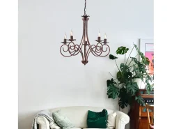 Alma - Lámpara de araña de hierro lacado en negro con decoración. Lámpara de cobre antiguo, 5 luces, 120 cm, Ø57 cm, BL130-5-NR