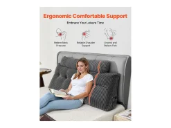 Almohada de Lectura SucceBuy con Bolsillos Laterales y Apoyacabezas, Almohada de Cabecera, Almohada en Flanela Lavable, Soporte Cómodo para Leer