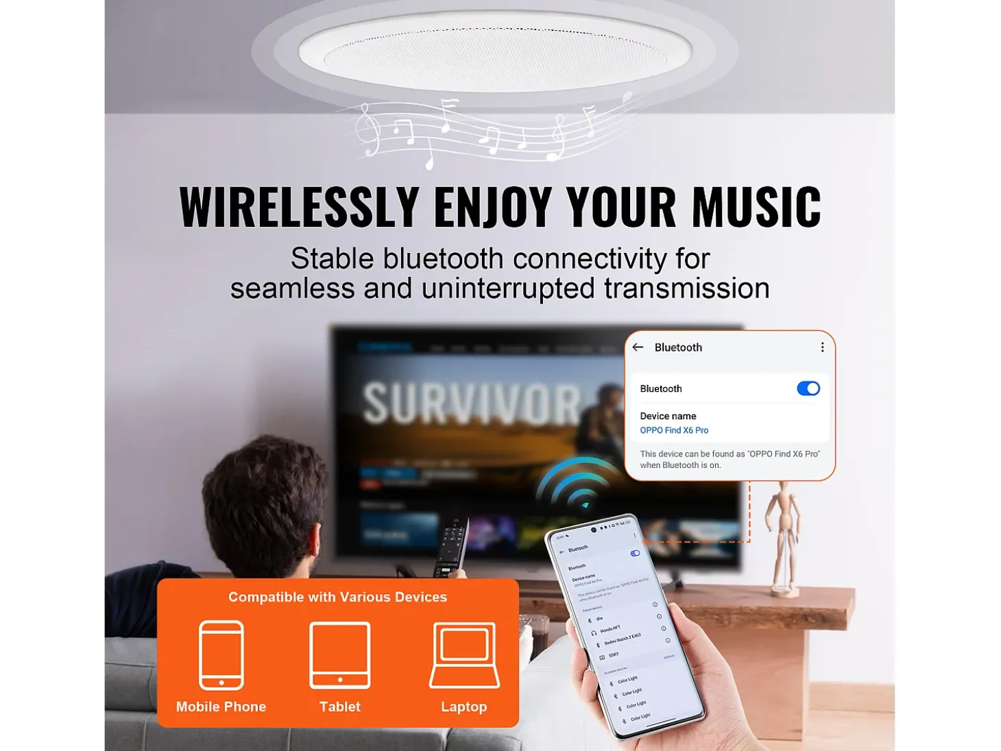 Altavoces de Techo Bluetooth SucceBuy 17cm 150W, Montaje Empotrado, Sistema de Altavoces Empotrados en Techo y Pared