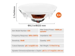 Altavoces de Techo SucceBuy Lote de 4 100 W 8 Pulgadas, Montaje Empotrado, Sistema de Altavoces Empotrados en Techo y Pared