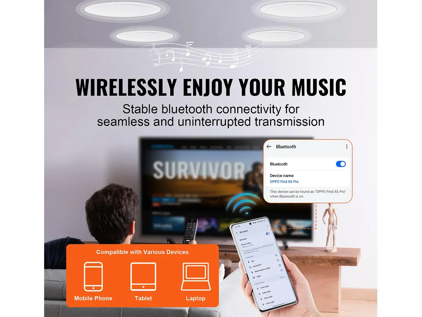 Altavoces de Techo SucceBuy Lote de 4 Bluetooth 17cm 150 W de Montaje Empotrado en la Pared, Sistema de Altavoces Empotrados en Techo y Pared