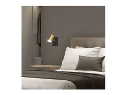 Aplique a pared modelo Paros acabado negro/cuero, 12cm(alto) 15cm(ancho) 8cm(fondo)
