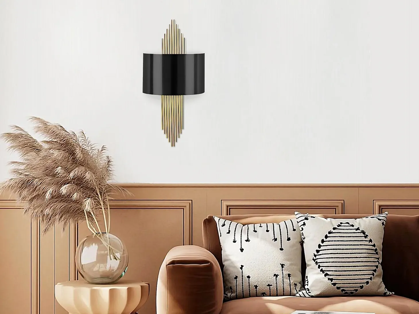 Aplique de metal - lámpara Ancho 22 x Alt. 75 cm - Negro y dorado - SANGARIUS