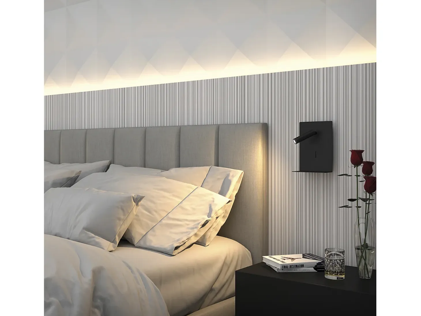 Aplique de pared BALTIC estilo moderno - LED SMD 3W - 251lm y 3K- USB - 350º - on&off - 30.000 horas - IP20 - acero y negro