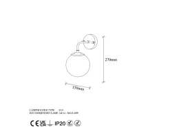 Aplique de pared de metal con globo - D. 15 x 27 cm - Dorado - BARLATI
