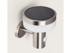 Aplique de Pared Exterior Solar LED 1,5W Acero Inoxidable con Sensor de Movimiento Ashier Plateado