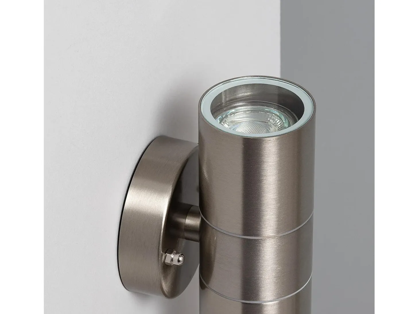 Aplique de Pared Exterior Acero Inoxidable Iluminación Doble Cara Satin Plateado