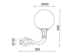 Aplique de pared INDURA GLOBO estilo clásico - Alt. 64 cm x anchura 65 cm - E27 70W - esfera opal - resina - IP55 - negro
