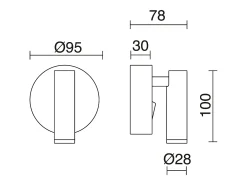 Aplique de pared MINIMAL estilo moderno y versátil - D. 9,5 cm - LED SMD 3W - 200lm y 3K - on&off - 300º y 90º grados - acero - negro y oro