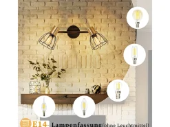 Aplique de pared para interior Nettlife, vintage, casquillo E14, negro, giratorio 350°, de metal, con 2 luces (bombillas no incluidas)