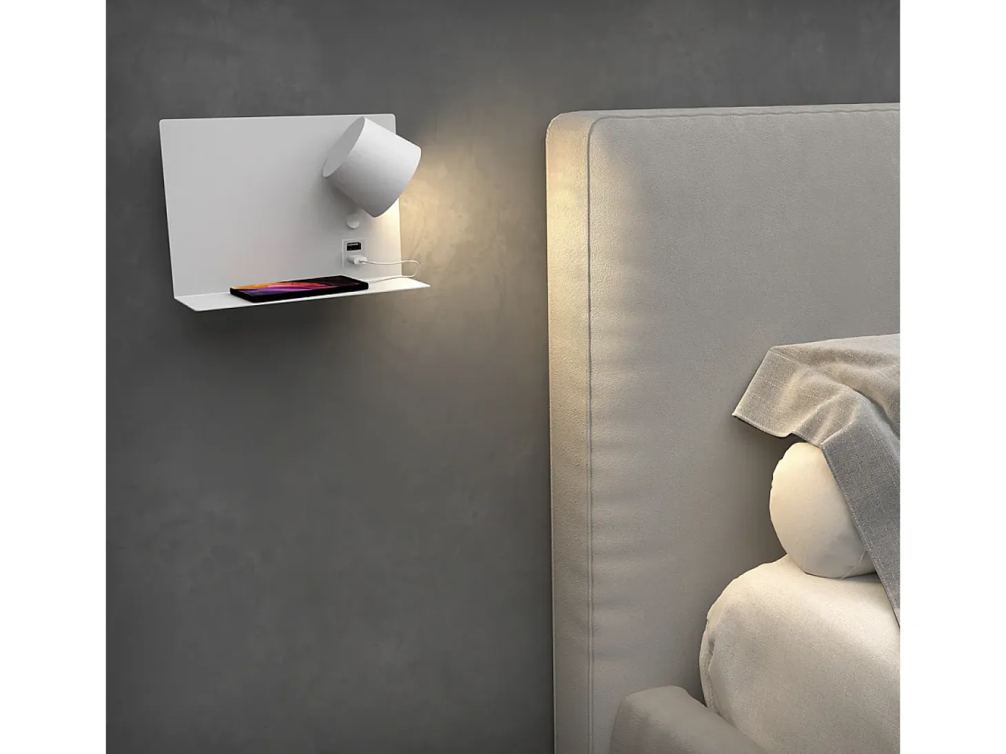Aplique de pared SERENE estilo moderno - LED SMD 6W - 732lm Y 3K - IP20 - 350º - on&off y USB - LEFT -acero y blanco