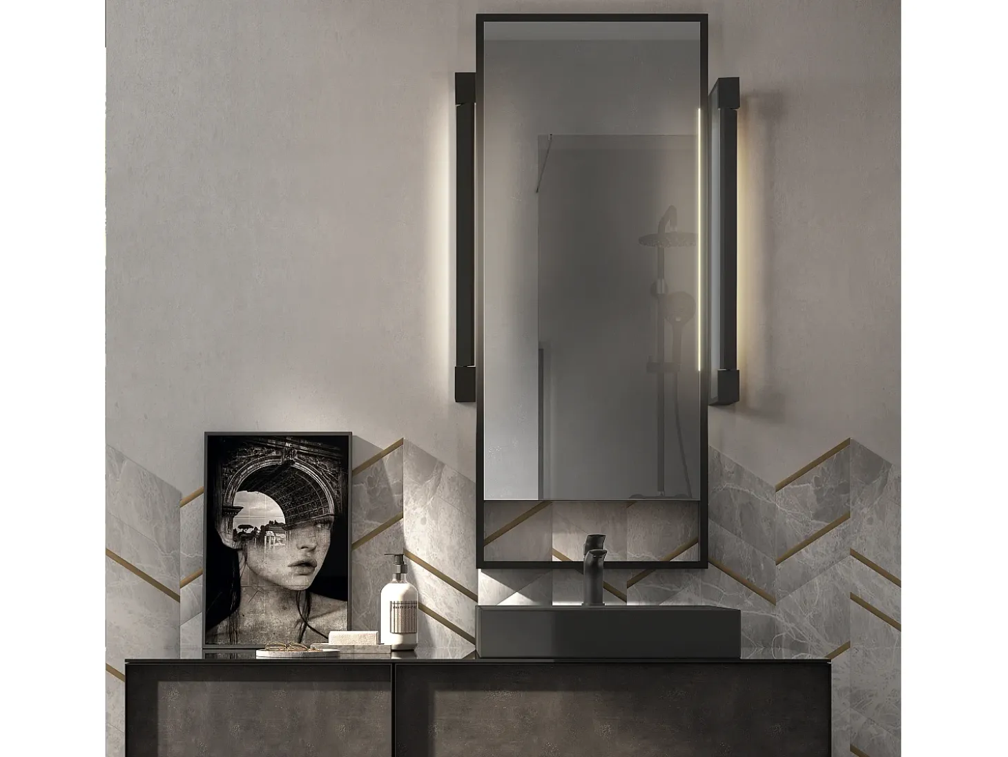 Aplique de pared TILT estilo moderno - L.90 cm- LED SMD 30W - 3745 lm y 4K 270 grados - aluminio y negro - IP44