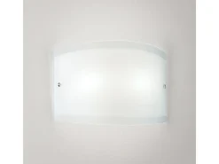 Aplique Lecce de cristal blanco satinado 35x12cm, 1 luz E27 max 42W, IP20, Aplique y estructura de metal con detalles cromados, bombilla no incluida