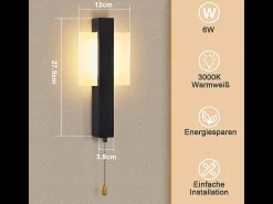 Aplique LED de pared para interiores Nettlife con interruptor - Lámpara de pasillo de diseño moderno, color negro, 3000 K, blanco cálido, 6 W