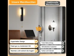 Aplique LED de pared para interiores Nettlife con interruptor - Lámpara de pasillo de diseño moderno, color negro, 3000 K, blanco cálido, 6 W