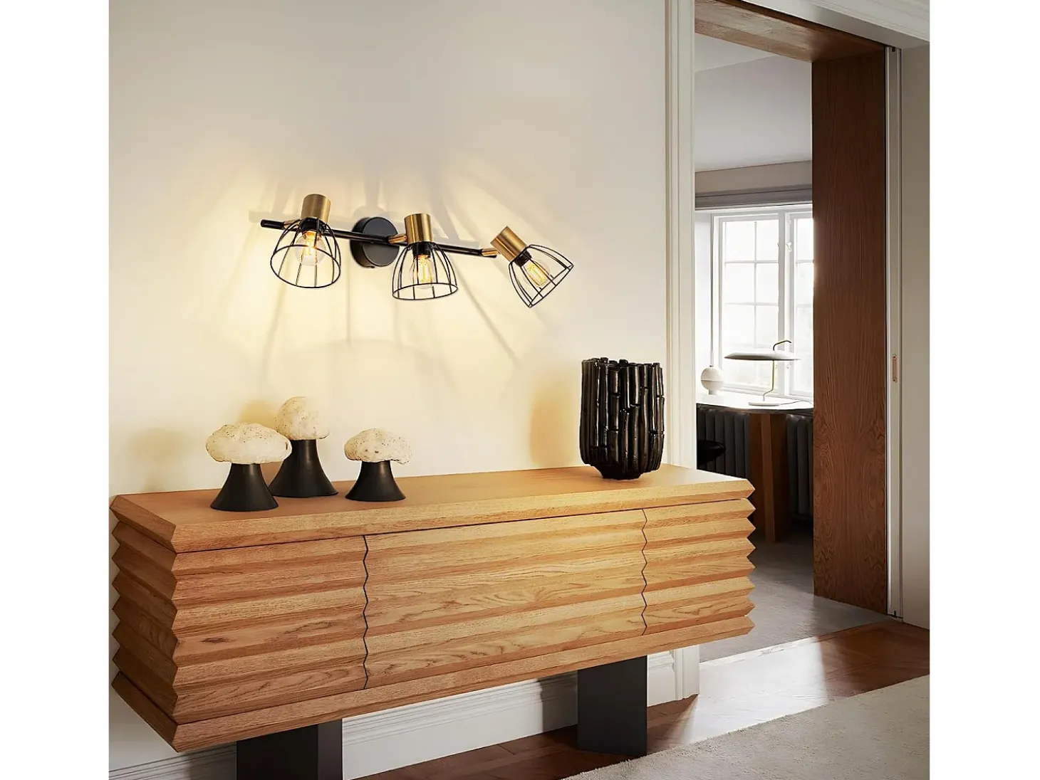 Aplique vintage NETTLIFE de metal negro, 3 focos E14, orientables 350°, estilo retro, para salón, pasillo, dormitorio (bombillas no incluidas)