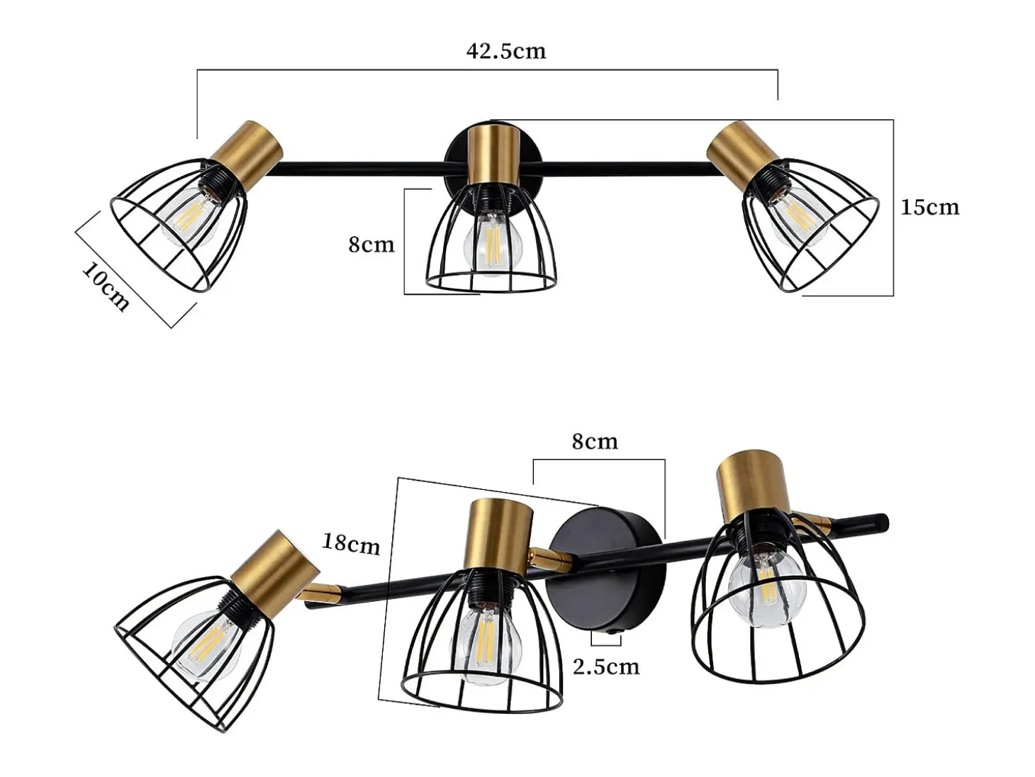 Aplique vintage NETTLIFE de metal negro, 3 focos E14, orientables 350°, estilo retro, para salón, pasillo, dormitorio (bombillas no incluidas)