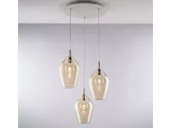 Ares Lámpara de suspensión de hierro con cristal pyrex ámbar 3 luces 141 Ø50 BL273-S3-AM