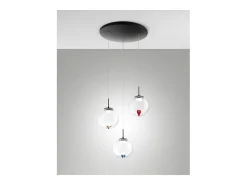 Ariel - Lámpara colgante circular de 3 luces con formas Fabas Luce - LED regulable de 21 W - Florón redondo transparente de 35 cm de diámetro.