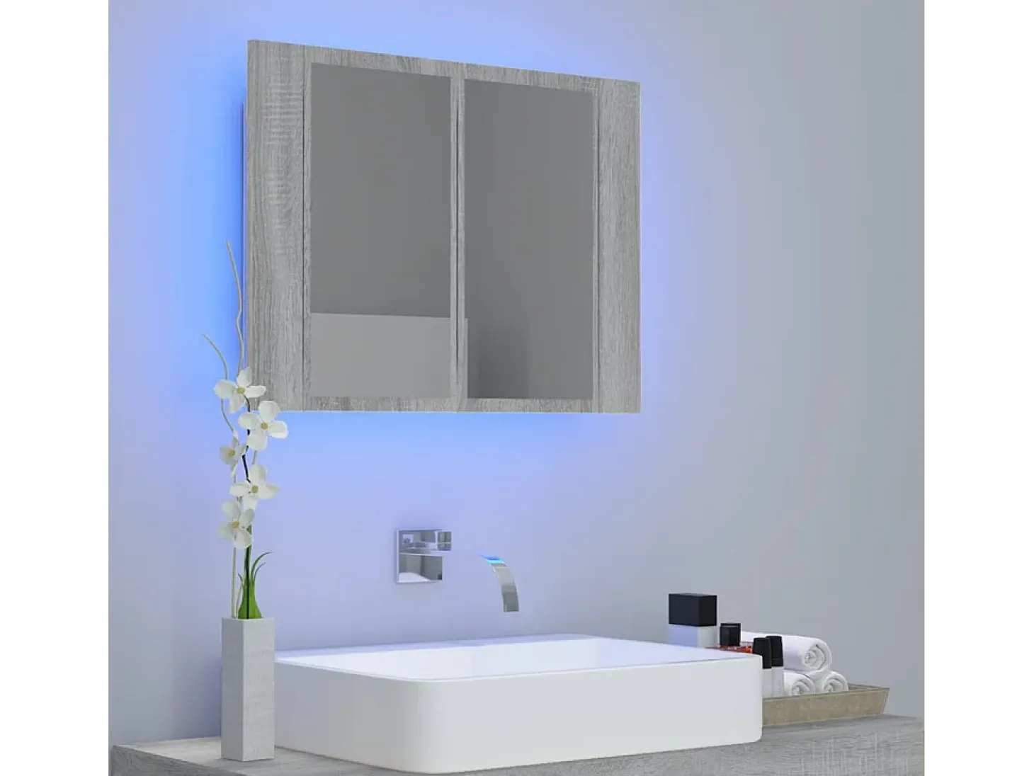 Armario con espejo y LED madera contrachapada gris 60x12x45 cm ES802267