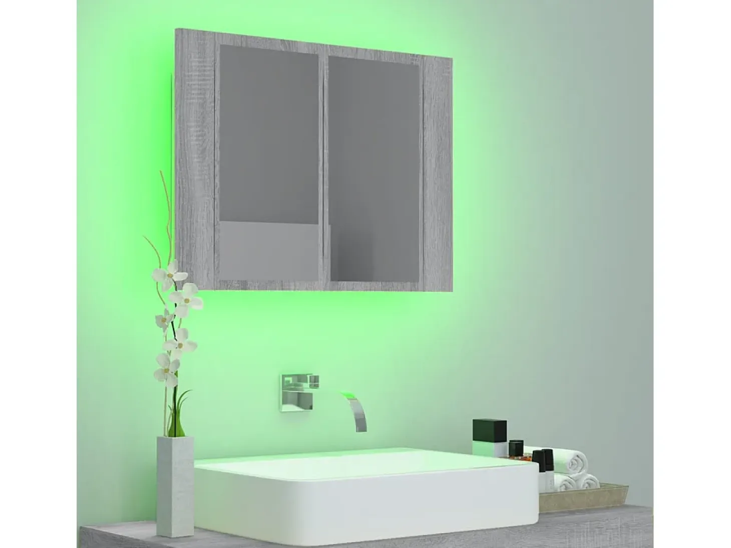 Armario con espejo y LED madera contrachapada gris 60x12x45 cm ES802267