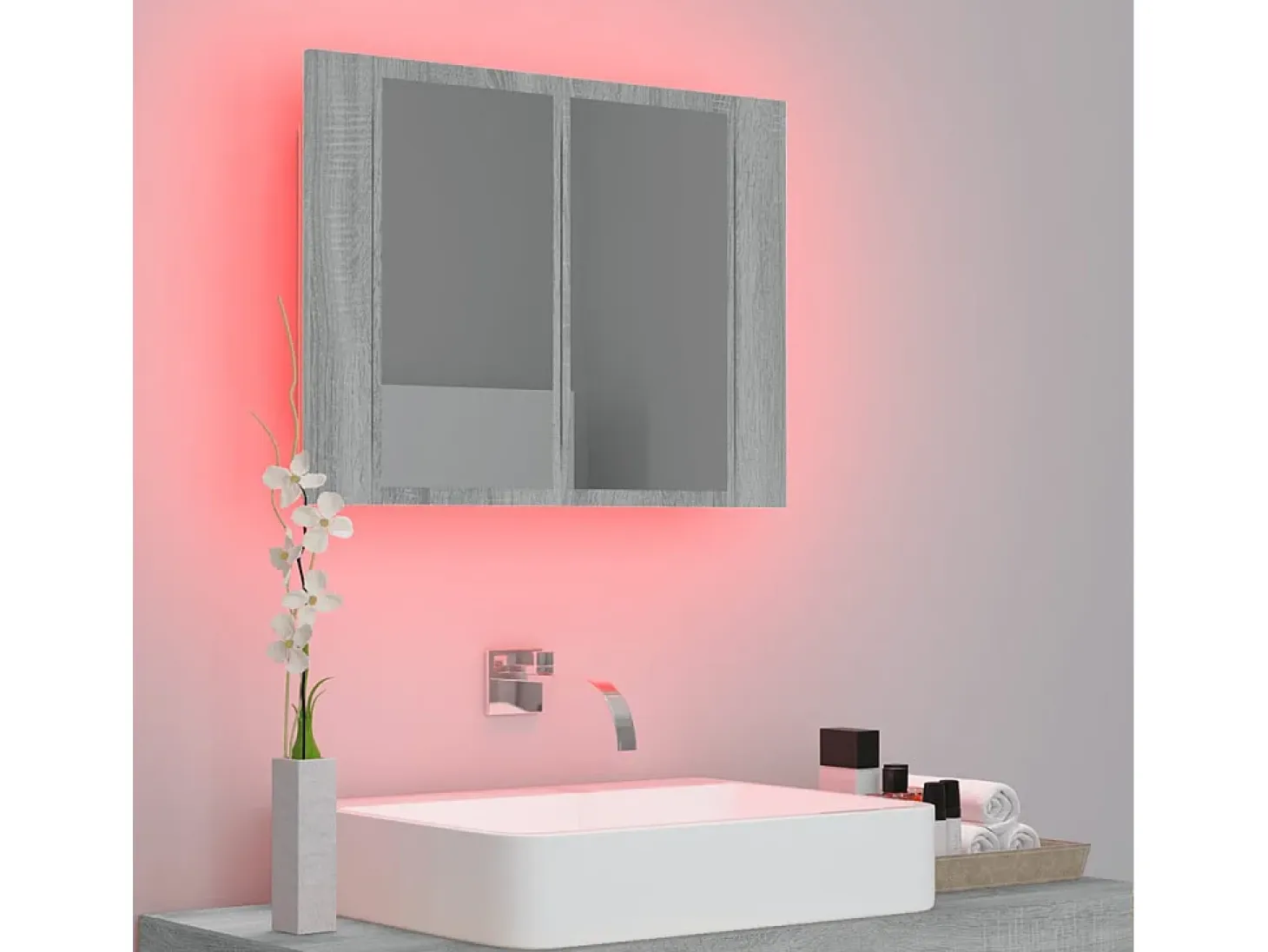 Armario con espejo y LED madera contrachapada gris 60x12x45 cm ES802267