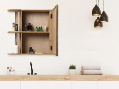 Armario de baño de pared de teca con espejo - Ancho 65 x Prof. 20 x Alt. 65 cm - CIMAHI