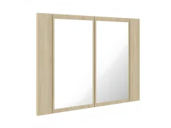 Armario espejo de baño LED acrílico roble Sonoma 60x12x45 cm ES265074