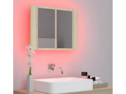 Armario espejo de baño LED acrílico roble Sonoma 60x12x45 cm ES265074