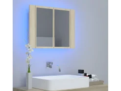 Armario espejo de baño LED acrílico roble Sonoma 60x12x45 cm ES265074
