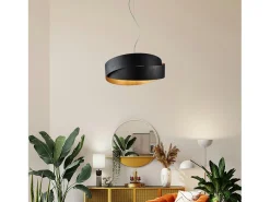 Astro - Lámpara colgante negra con decoración, interior oro antiguo y cable de acero ajustable, 2 luces