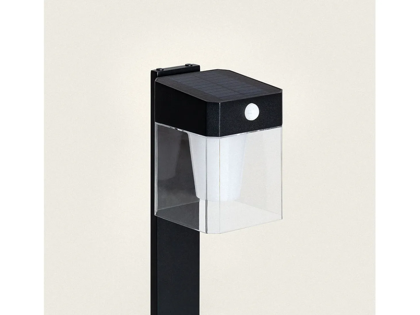 Baliza de Pie Exterior Solar LED 1,5W 46cm Aluminio con Sensor de Movimiento Efren Square Negro