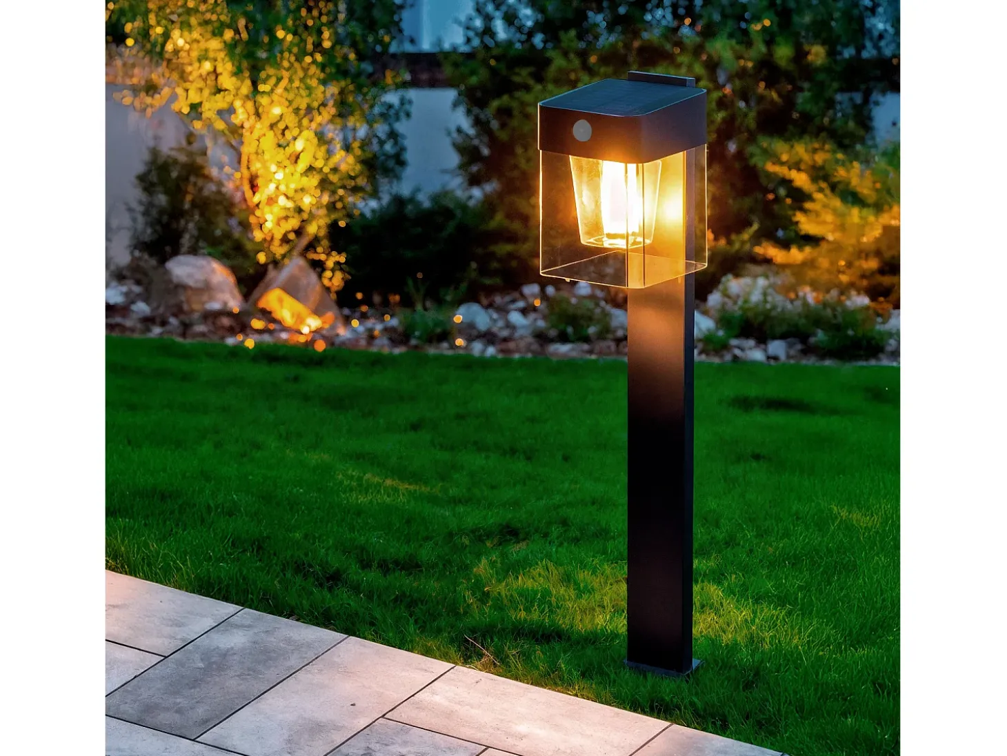 Baliza de Pie Exterior Solar LED 1,5W 46cm Aluminio con Sensor de Movimiento Efren Square Negro