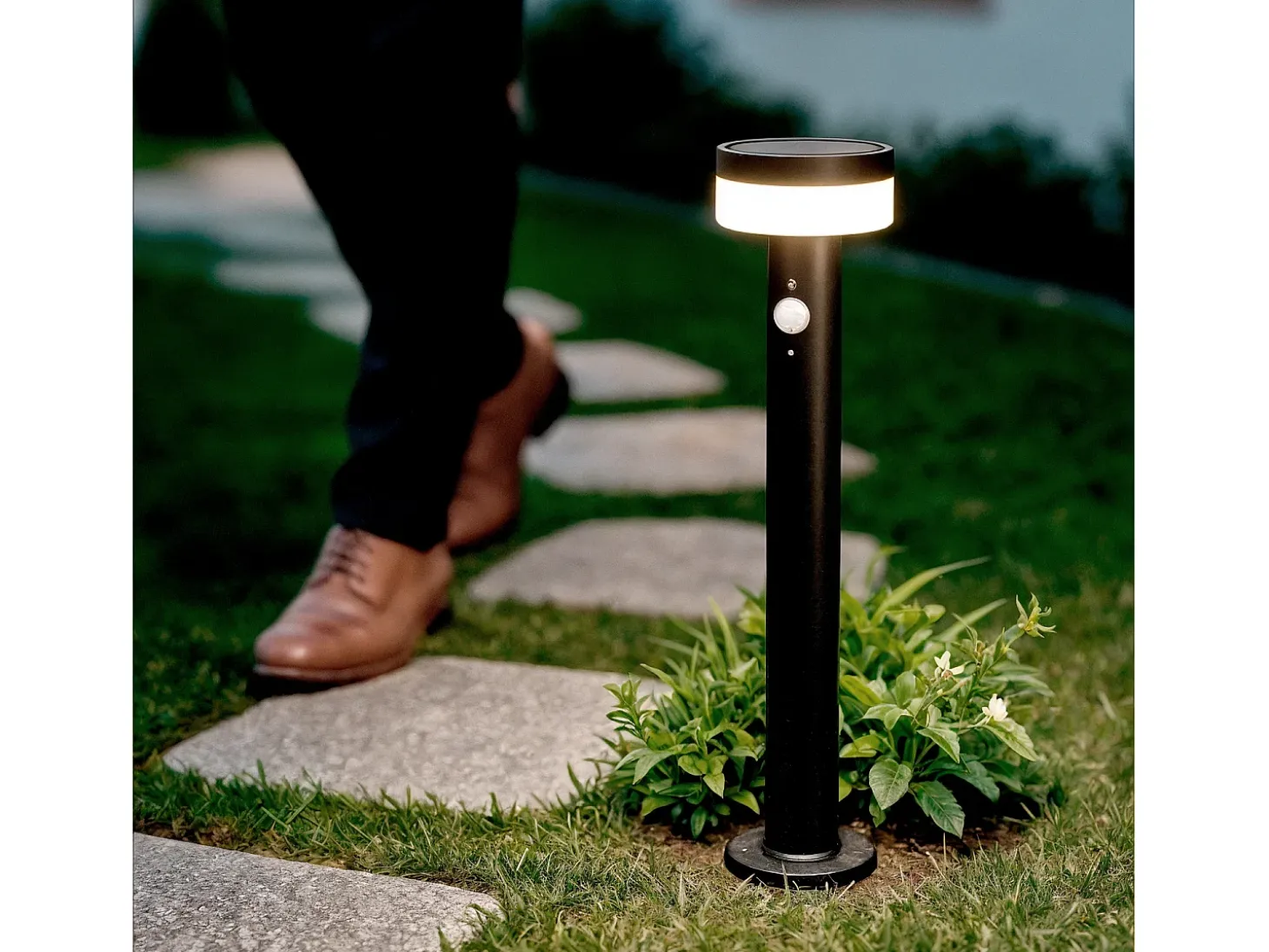 Baliza de Pie Exterior Solar LED 1,5W 50cm Acero Inoxidable con Sensor de Movimiento Ashier Negro